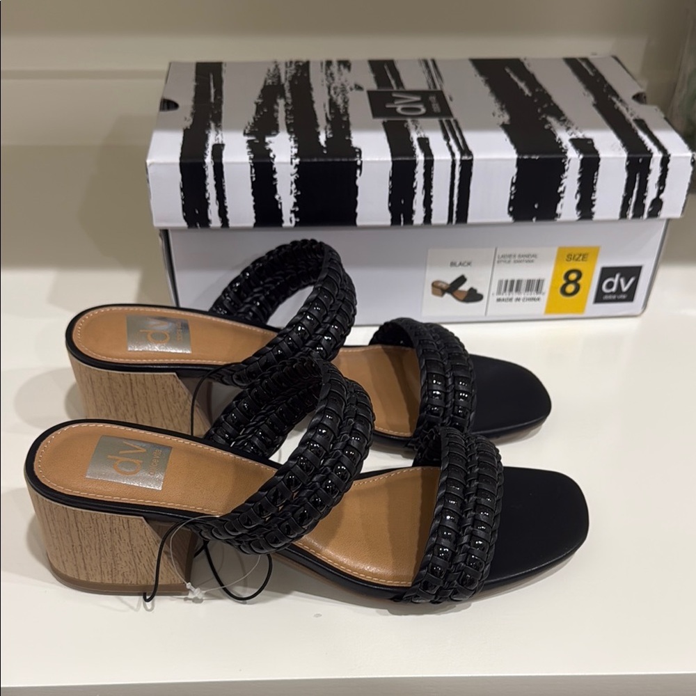 DV by Dolce Vita Black and Brown Woven Strap Sandals